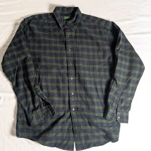 Vtg J Crew Shirt Mens L Green Blue Tartan Plaid Oarsman Button Down Flannel 90s